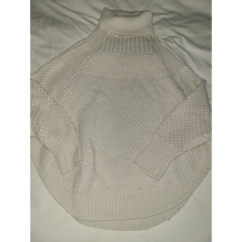 Prana‎ Cream Chunky Knit Turtleneck Sweater Oversized Batwing Cozy Angora Wool